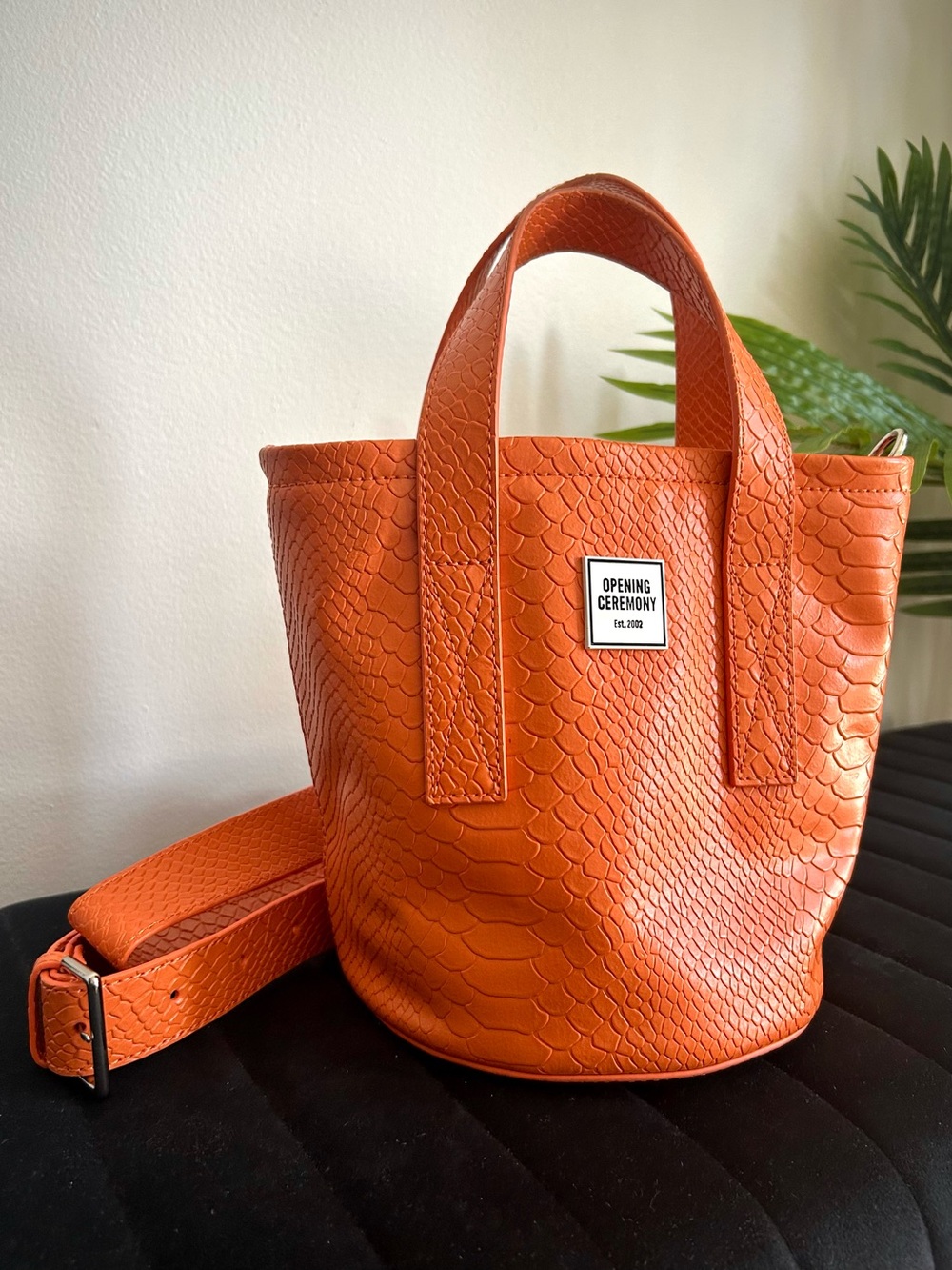 Opening Ceremony Crocodile Orange Bucket Bag